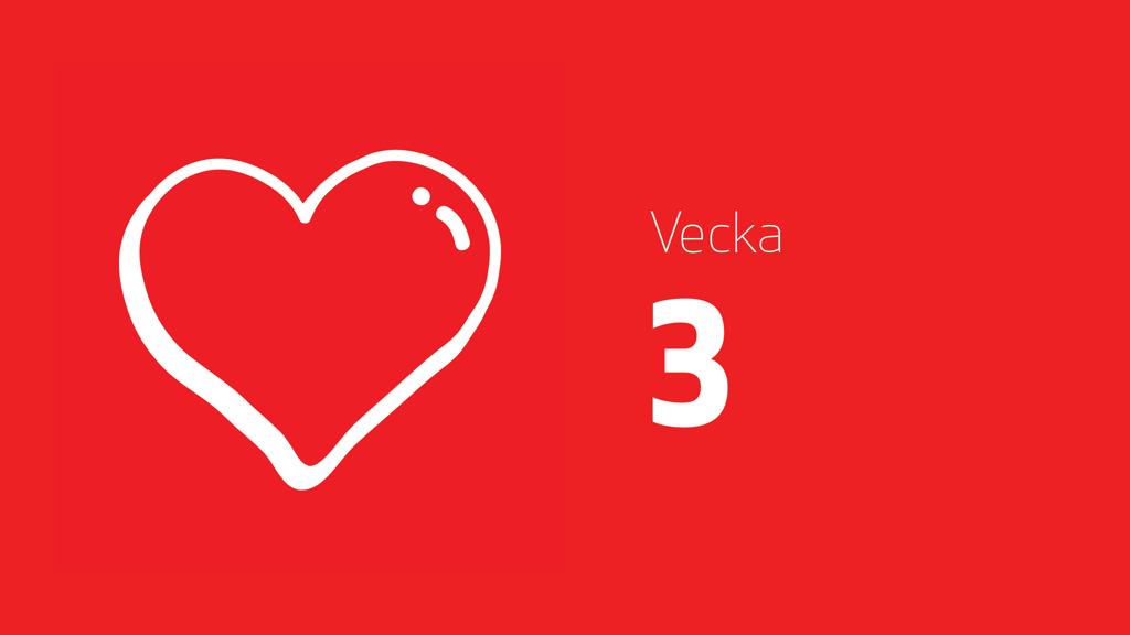 Ett rött hjärta och texten vecka 3