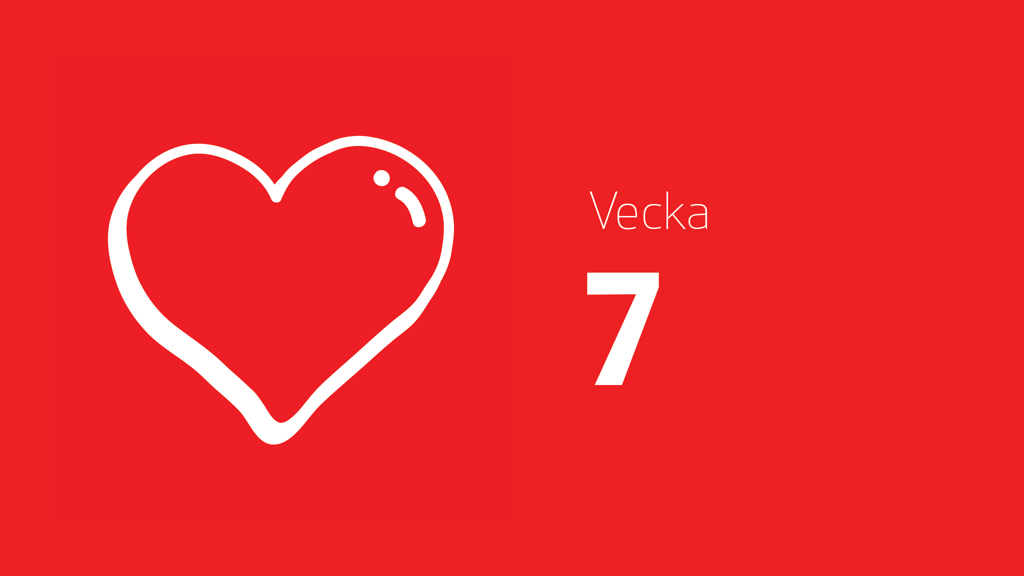 Ett rött hjärta och texten vecka 7