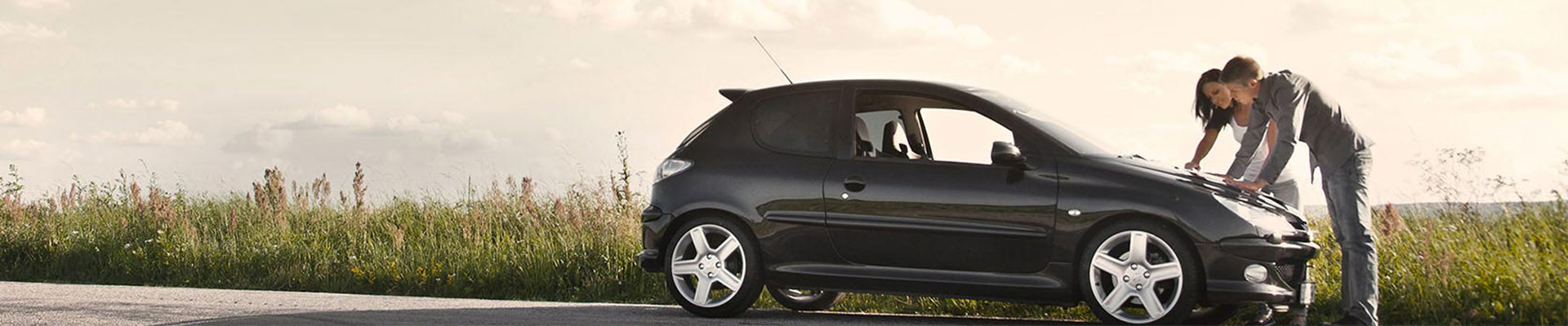 ett par läser karta vid sin bil