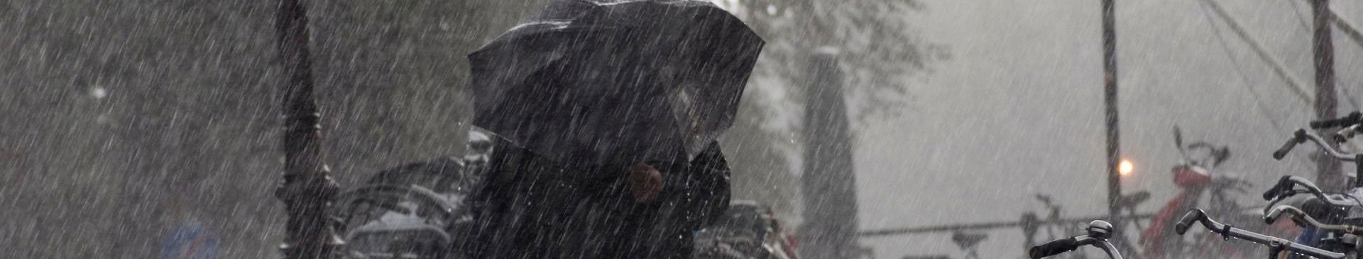 person med paraply i ösregn