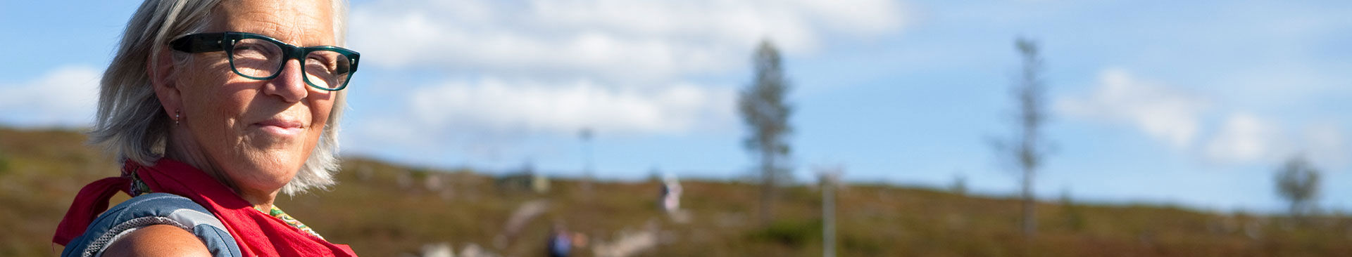 kvinna blickar ut över fjället på sommaren